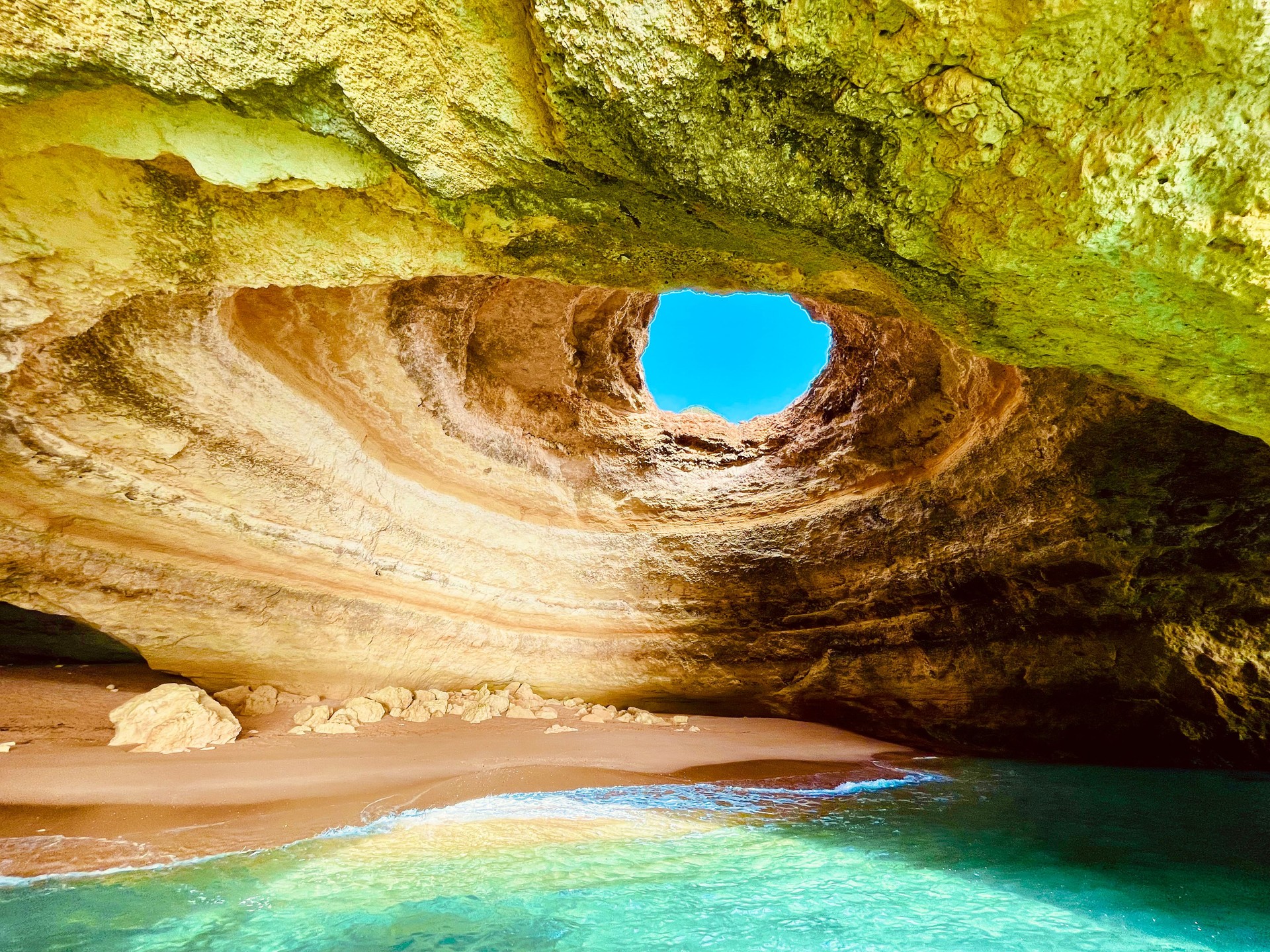 Benagil cave rock formations cliffs amazing inside views