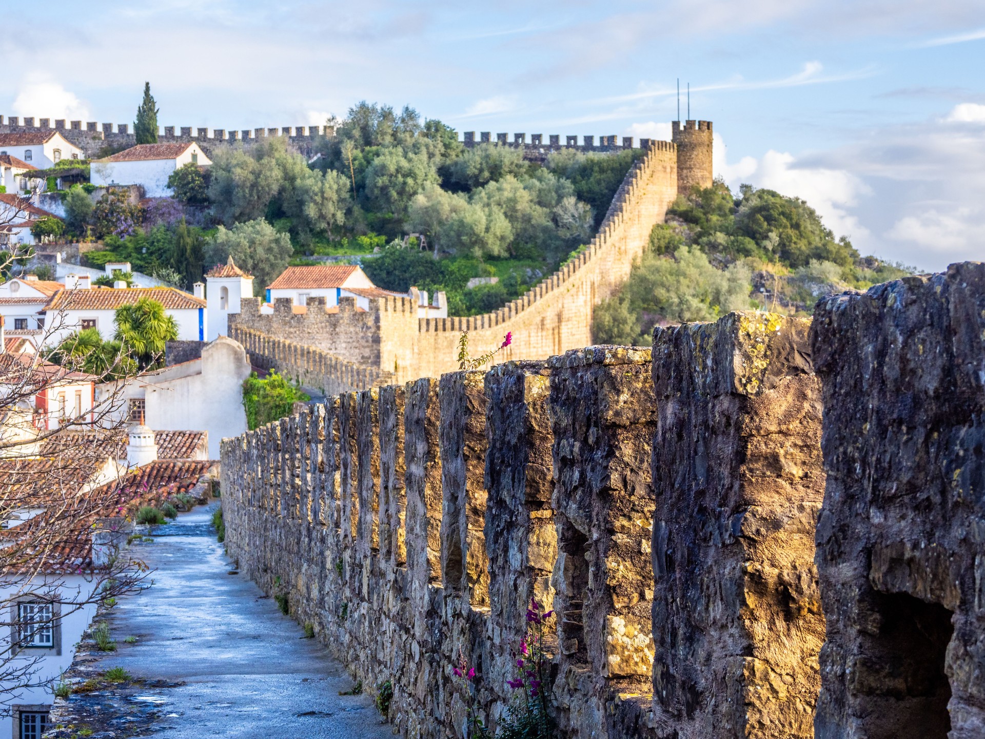 Wall of Obidos Castle in Portugal