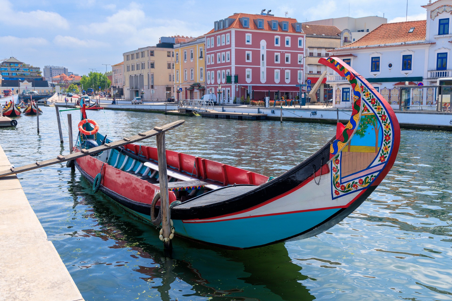 Traditional boats on the canal in Aveiro, Portugal